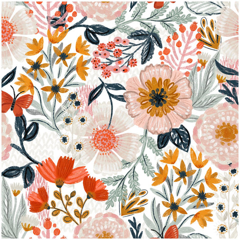 HAOKHOME boho-wallpaper floral-pattern on white-pink backdrop for bedrooms