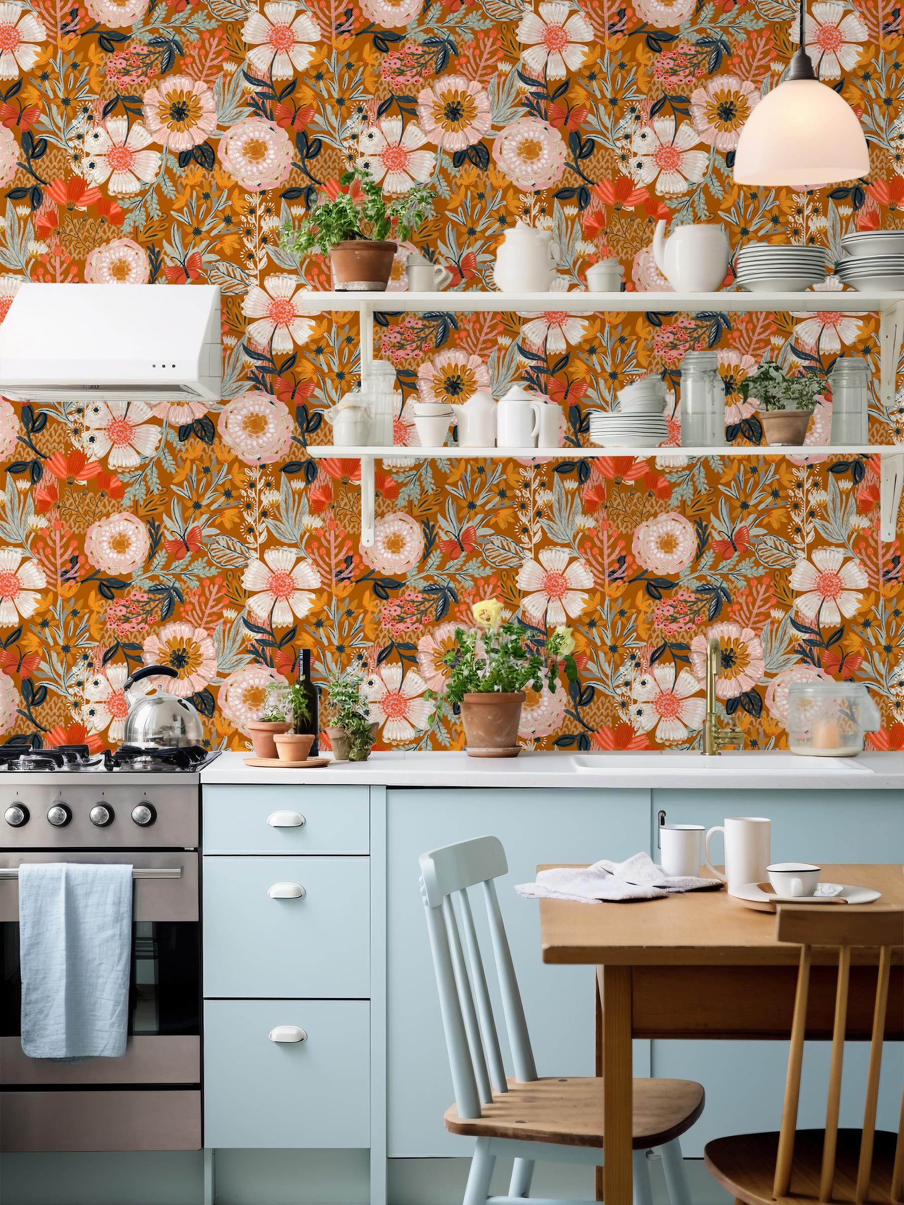 HAOKHOME peel-and-stick wallpaper application on a smooth surface for quick room refresh.