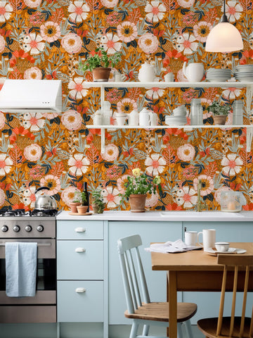 HAOKHOME peel-and-stick wallpaper application on a smooth surface for quick room refresh.