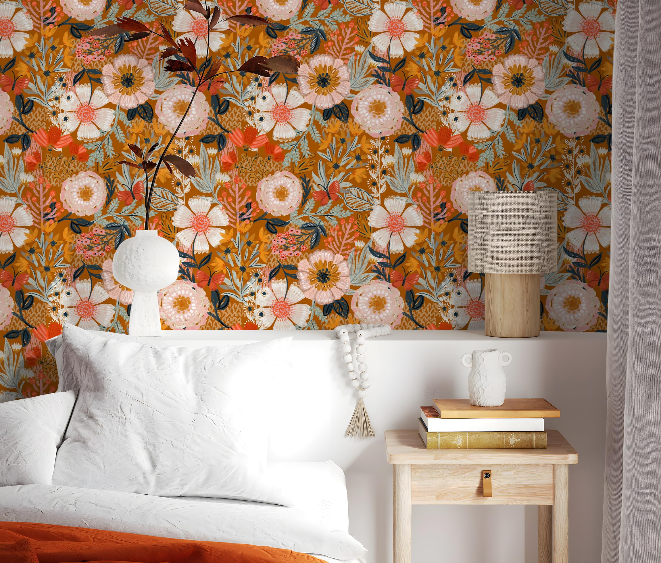 HAOKHOME floral boho pattern creates bold accent on an accent wall.
