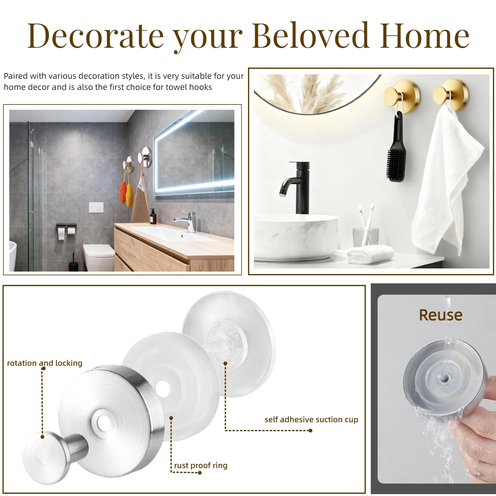 Haokixin multi-use hooks tidy towels, robes, keys in bathrooms and kitchens.