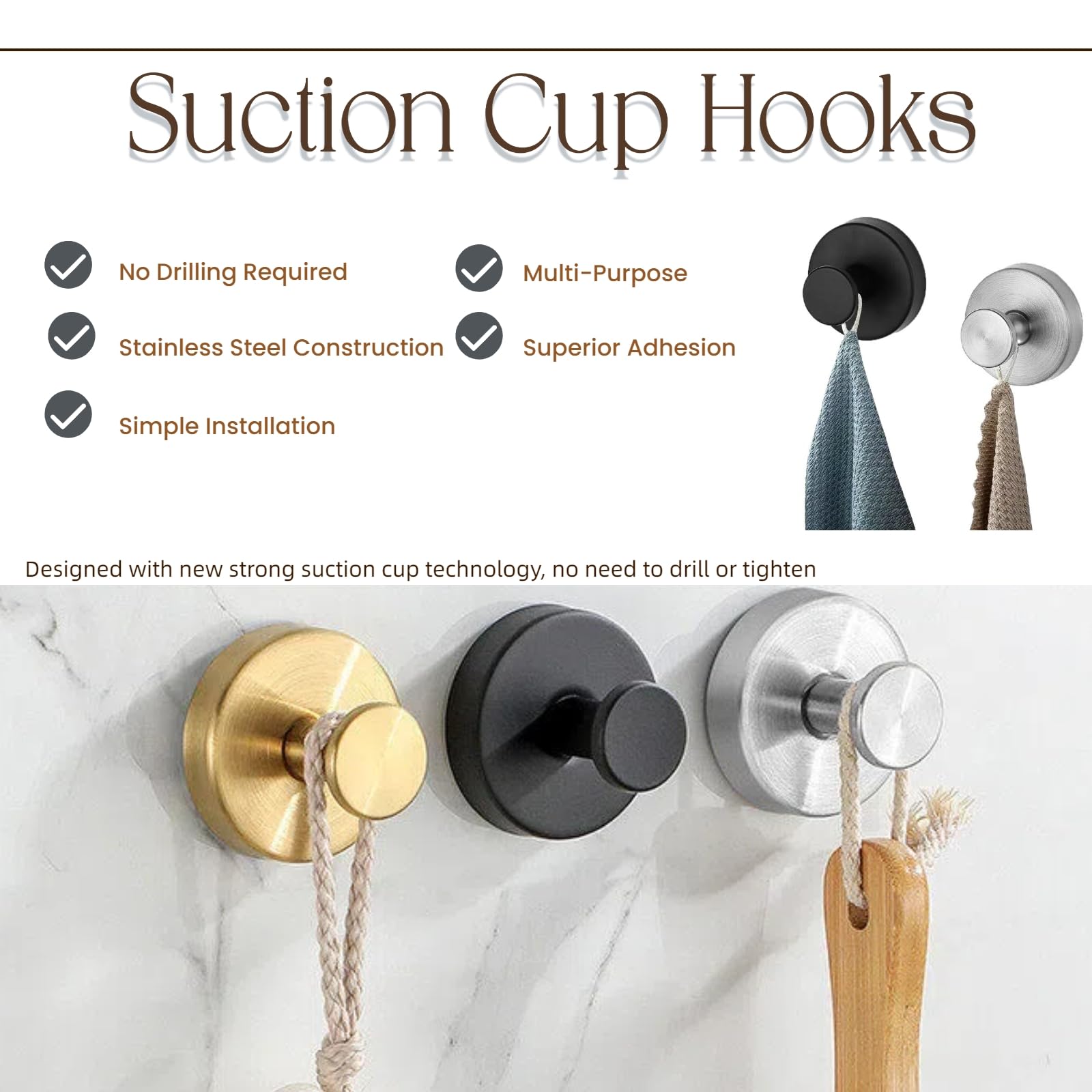 Haokixin removable shower hooks with strong suction for easy towel organization.