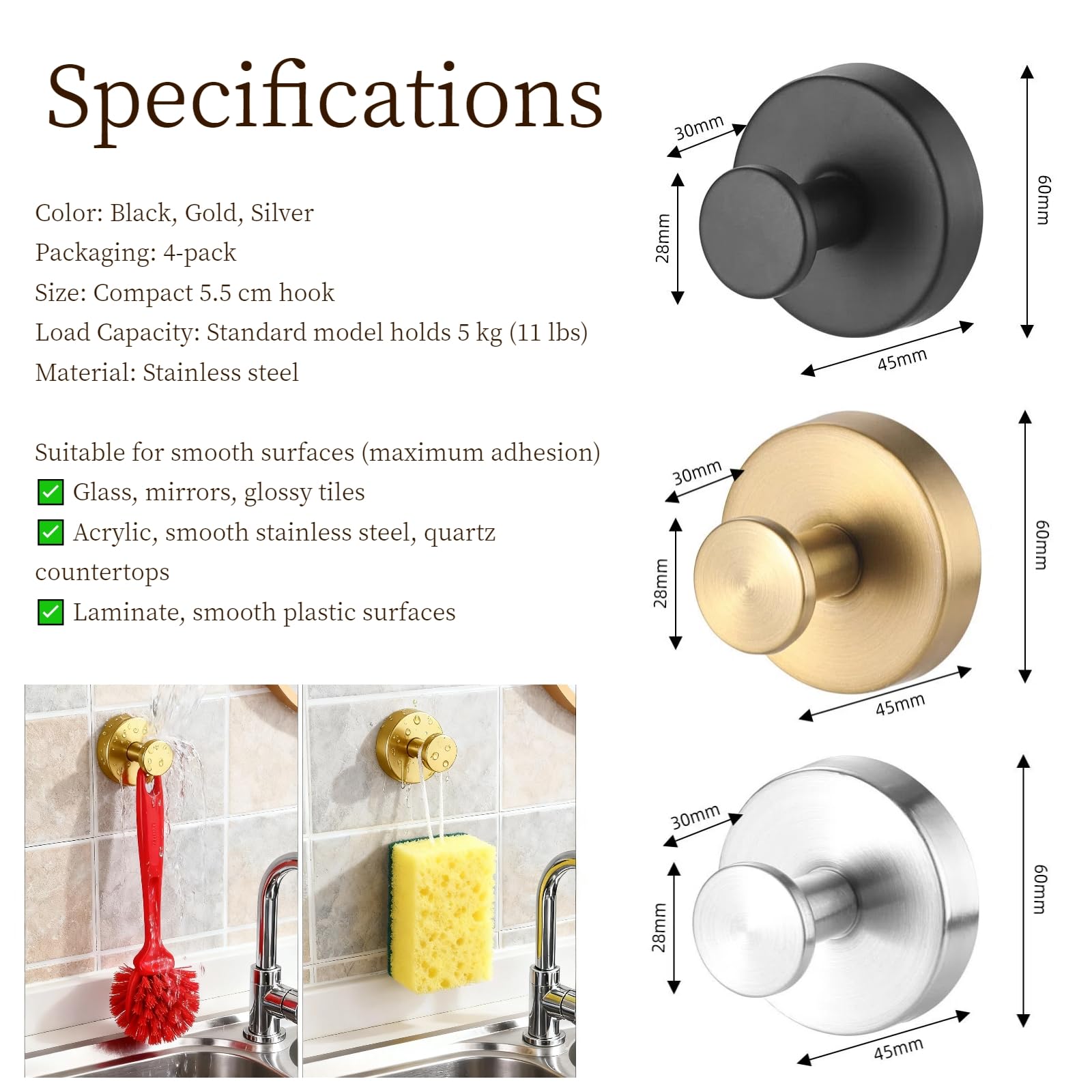 Haokixin stainless steel hook body supports durable, moisture-resistant bathroom use.