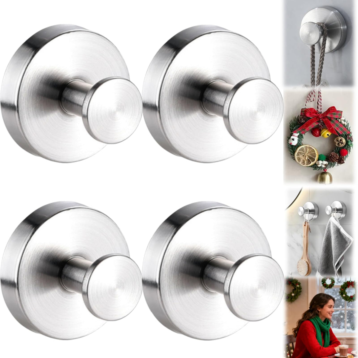 Haokixin suction cup hooks 4pcs on tile surface ready to hold towels securely.