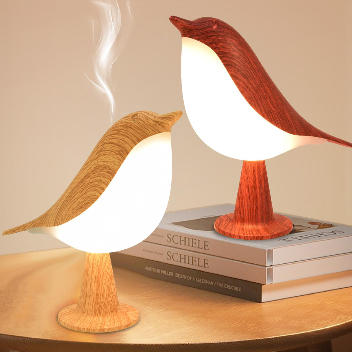 Haotao bird-table-lamp pair front view for warm and colorful lighting.