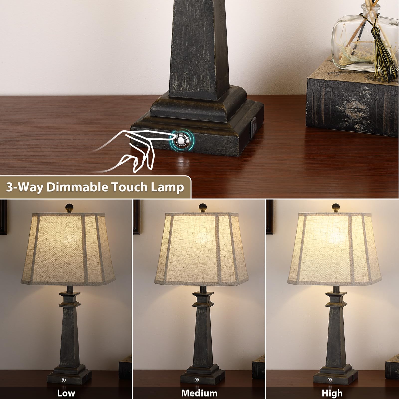 Hapcrea table lamp closeup showing brushed metal details for vintage charm.