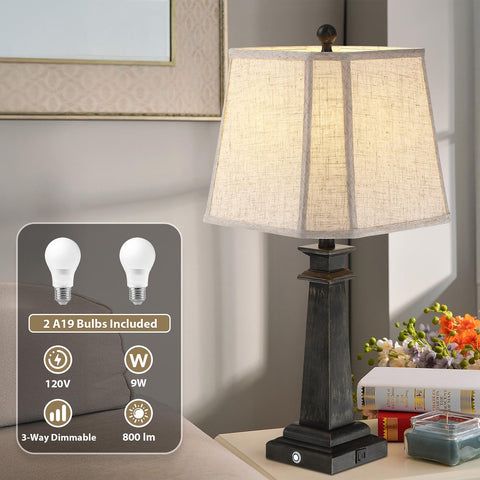 Hapcrea lamp base with USB A and C ports for easy charging.