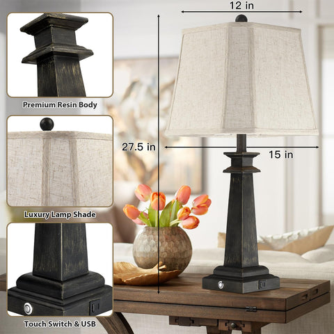 Hapcrea table lamps with linen shade for soft, diffused illumination.