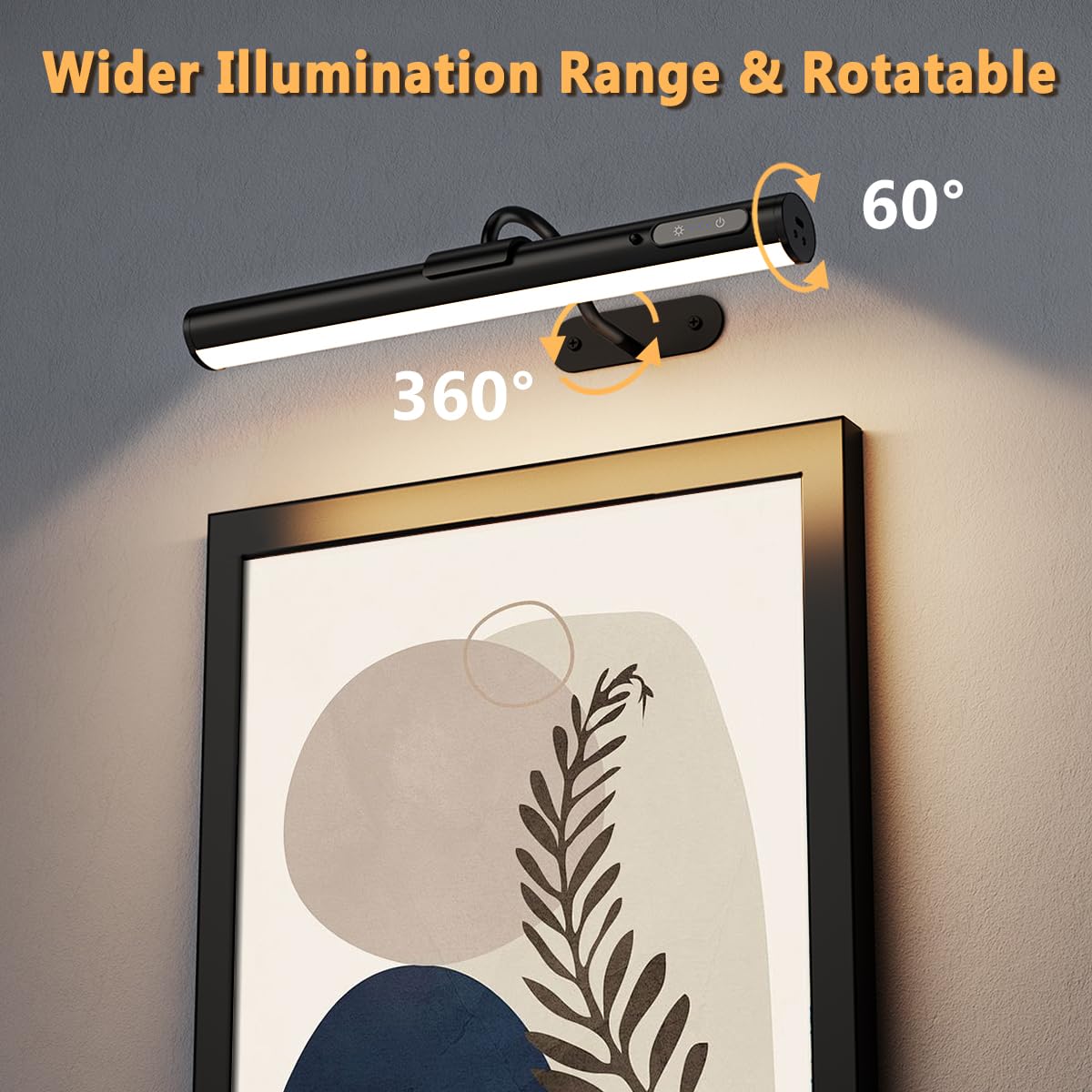 Hapfish picture light demonstrates 360-degree rotation for precise beam placement.