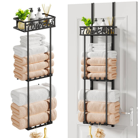 HapiRm towel rack over door design saves space and keeps towels within reach.