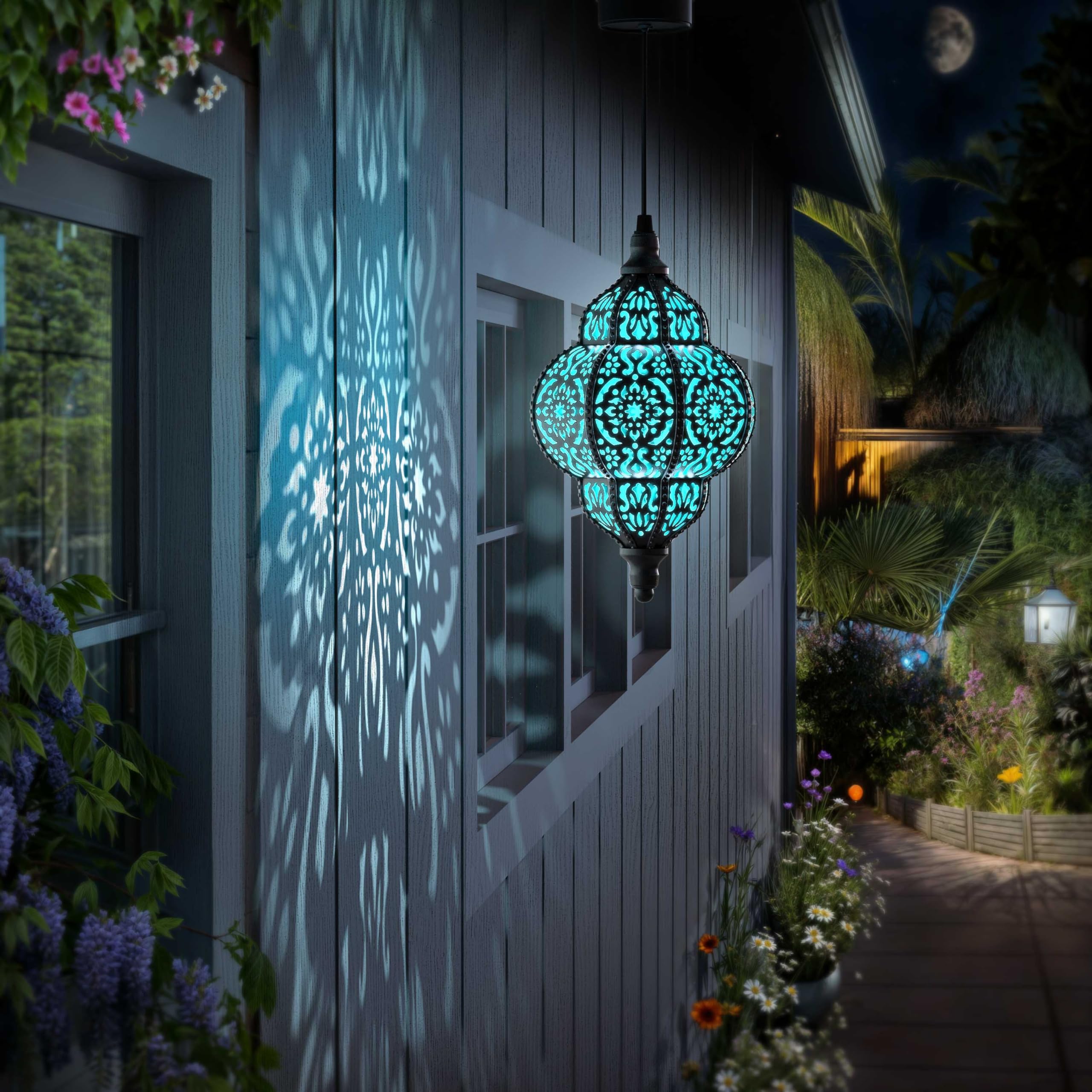 Hapjoy Moroccan lantern outdoor decor patio adds warm glow to gardens.