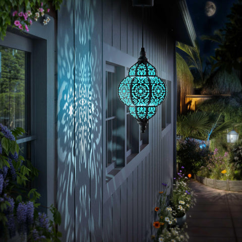 Hapjoy Moroccan lantern outdoor decor patio adds warm glow to gardens.