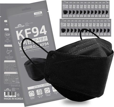 HAPPYDAY KF94 mask front view in black, suitable for everyday use