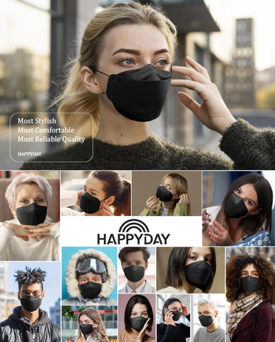 HAPPYDAY KF94 mask side profile in black, slim and comfortable