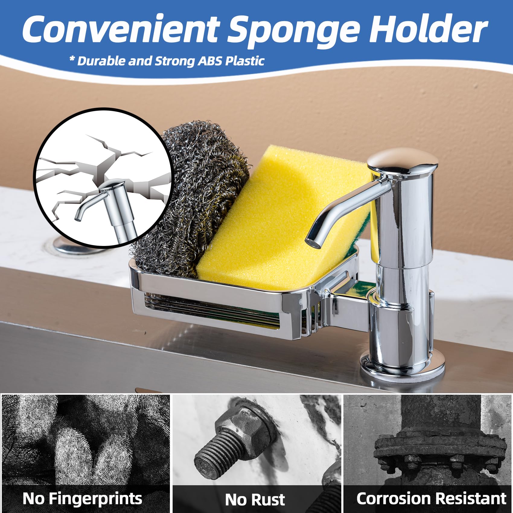 HAPPUP built-in pump with chrome finish delivering steady soap flow