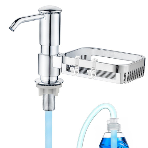 HAPPUP soap dispenser at kitchen sink with sponge holder for organized cleaning
