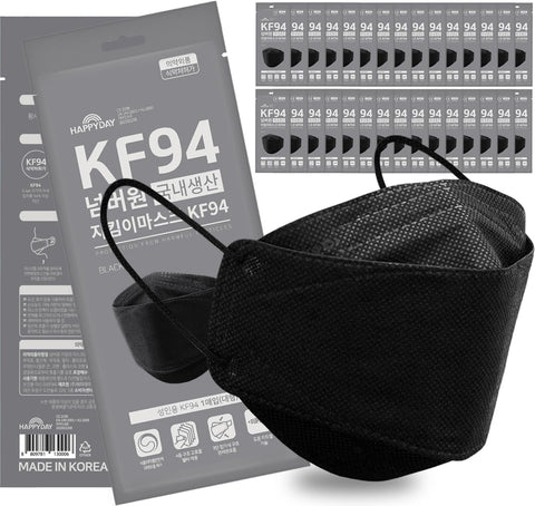 HAPPYDAY KF94 black mask front view for daily wear and filtration