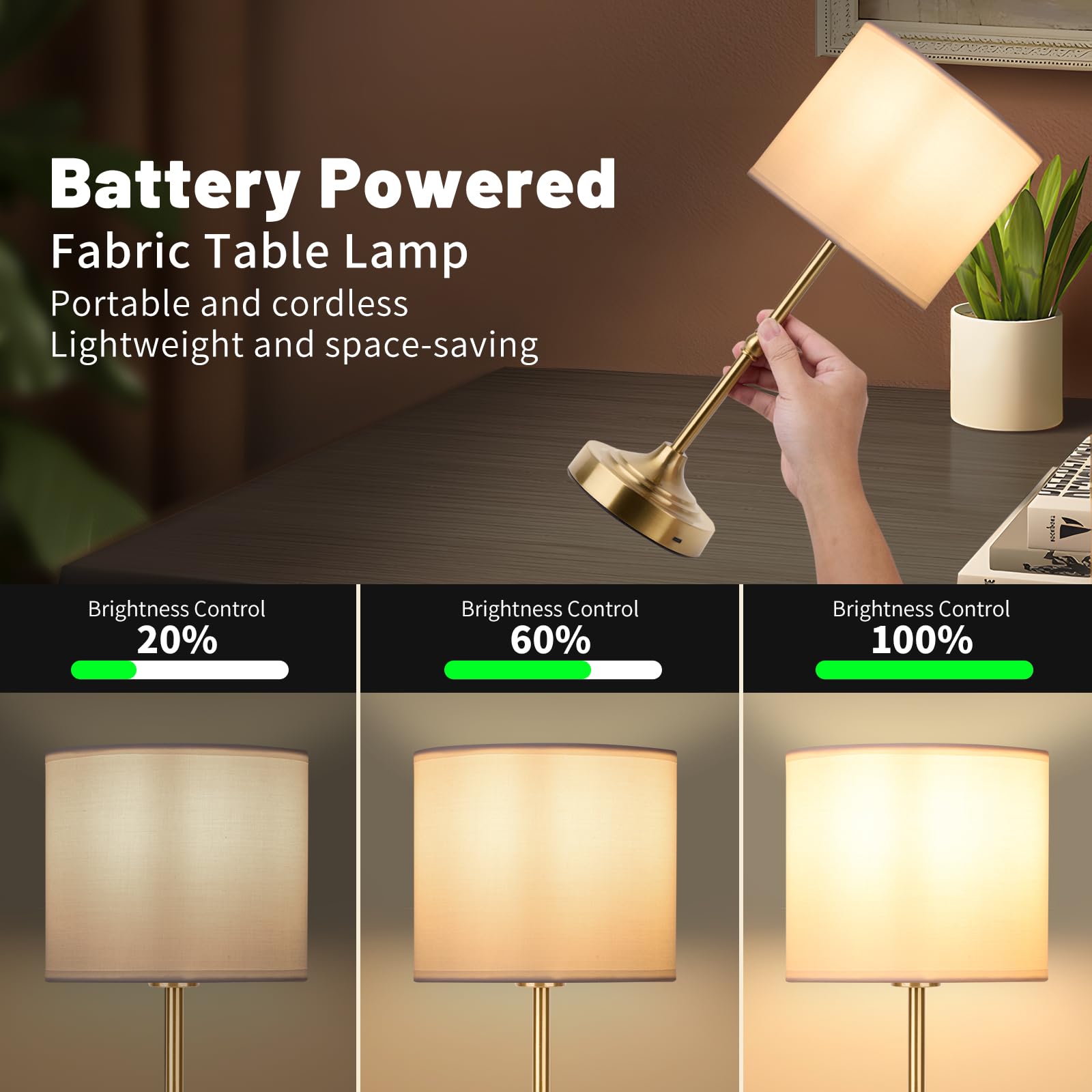 HAPYGI 5200mAh battery dimmable lamp with long runtime