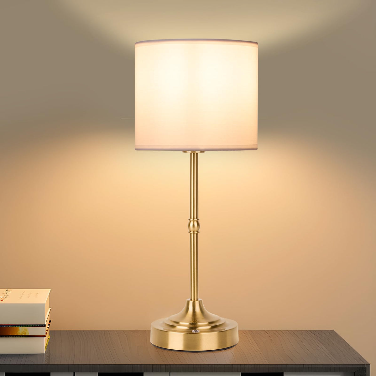 HAPYGI portable cordless table lamp on a nightstand for cord-free convenience