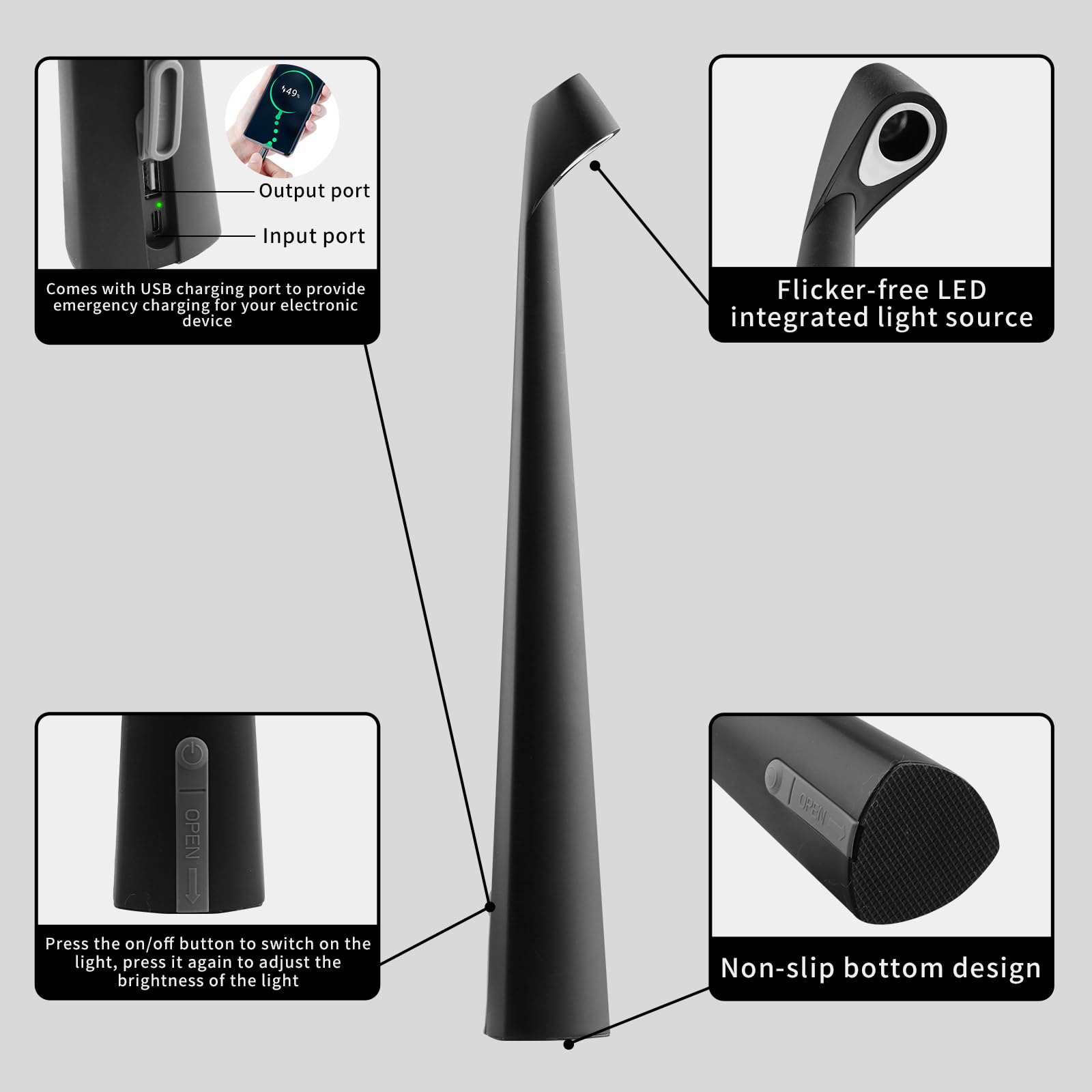 HAPYGI lamp on a table providing portable ambient light for indoors or outdoors.