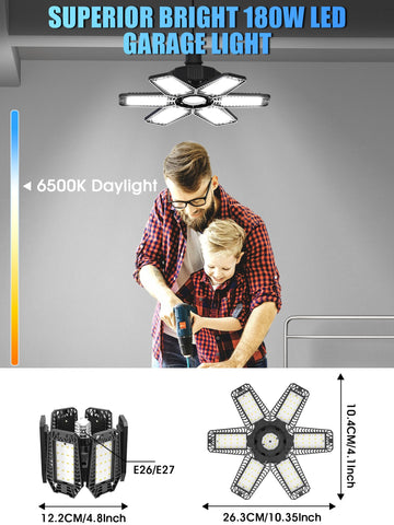 HAPYLUMI garage light with E26/E27 screw-base for easy installation.