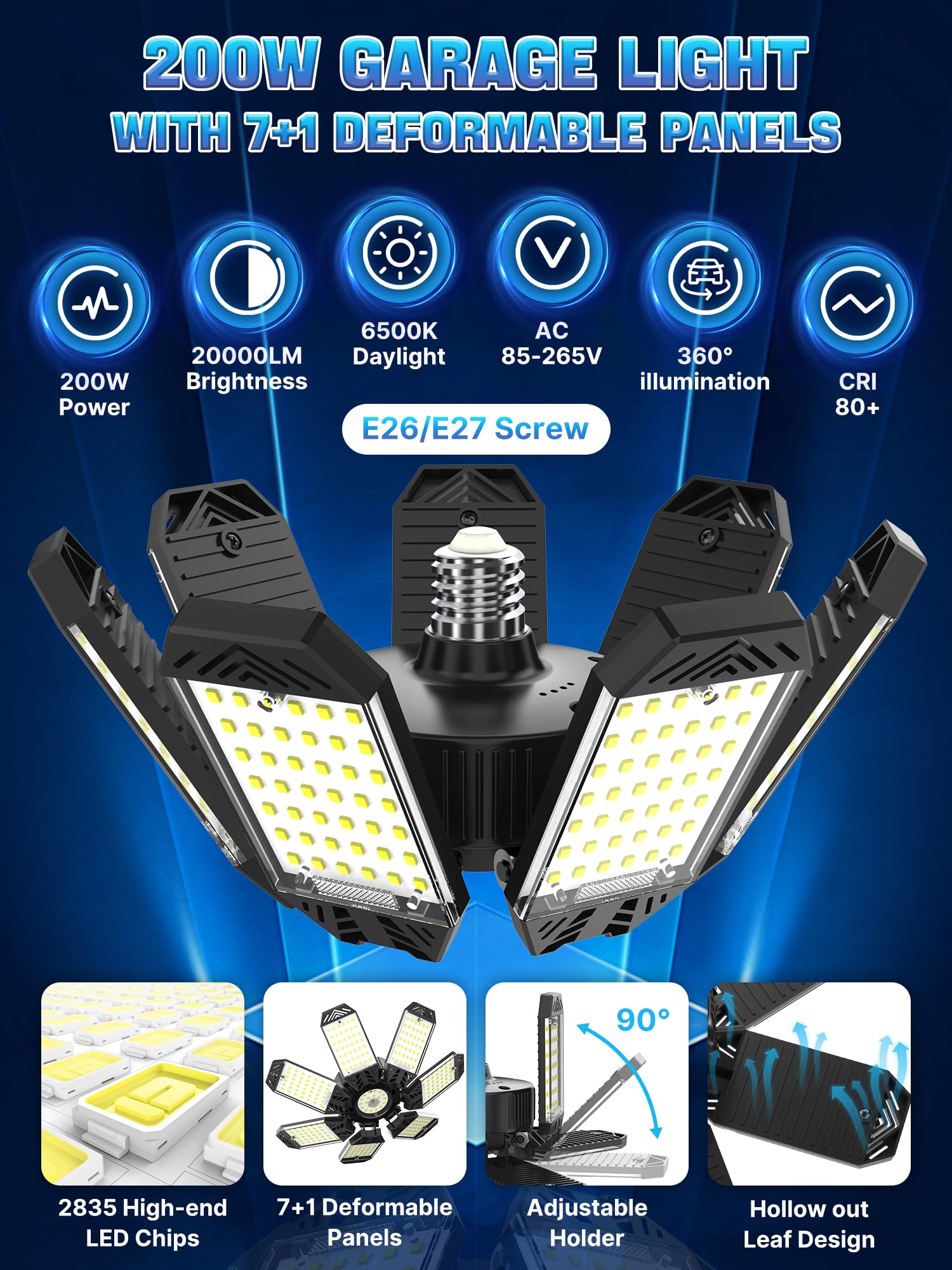 HAPYLUMI garage light delivering 360-degree coverage in a workspace