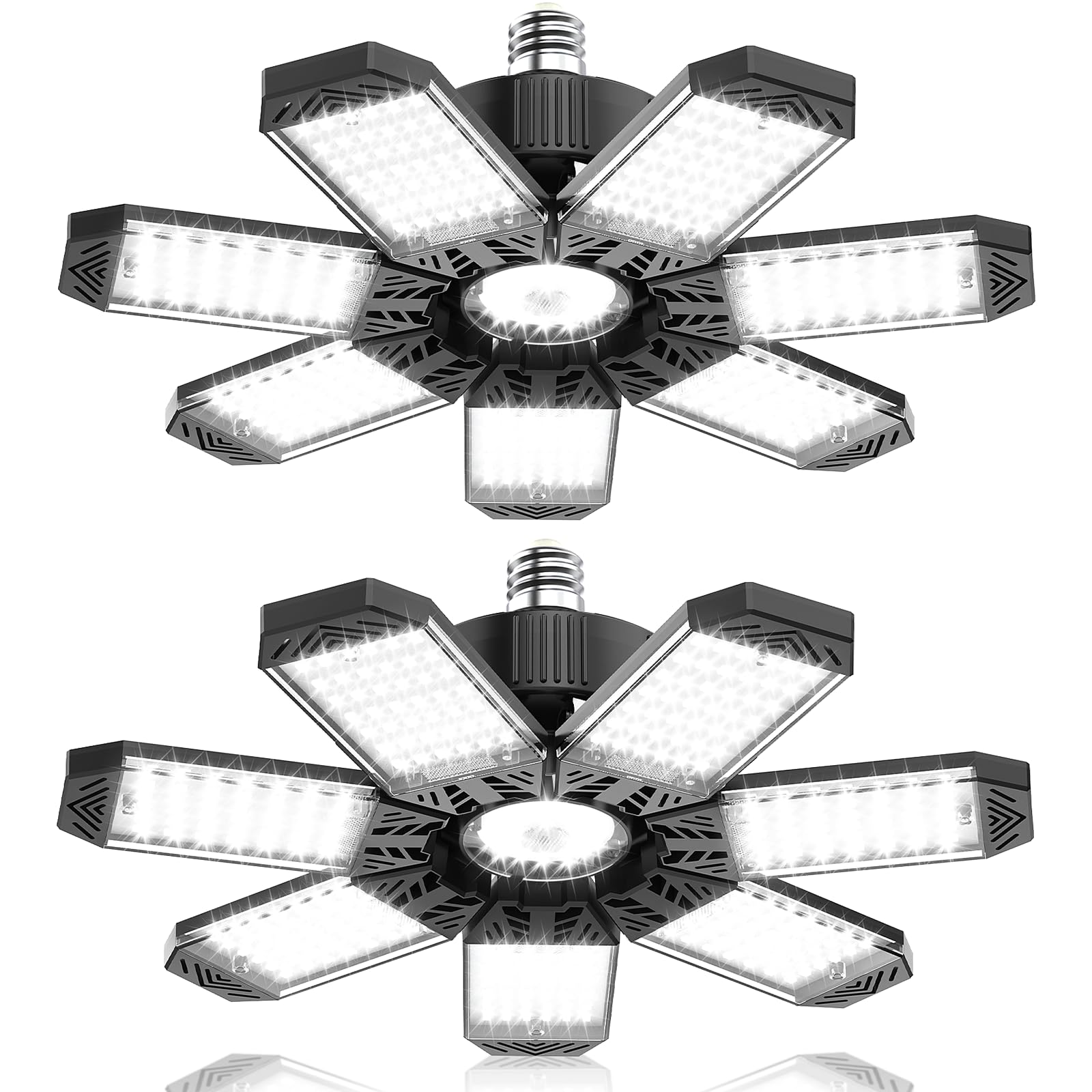 HAPYLUMI LED garage light with seven foldable panels for flexible mounting and broad coverage