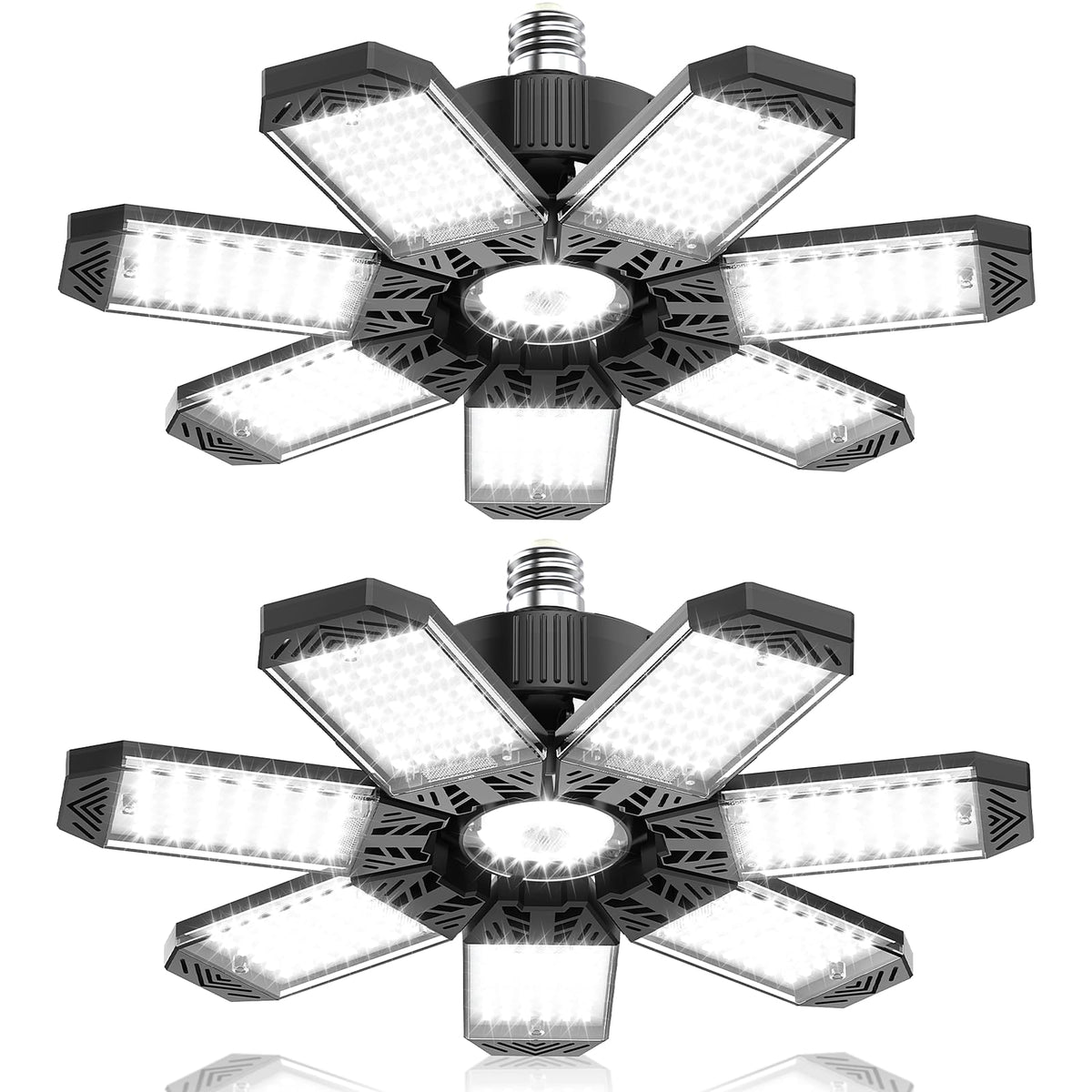 HAPYLUMI LED garage light with seven foldable panels for flexible mounting and broad coverage