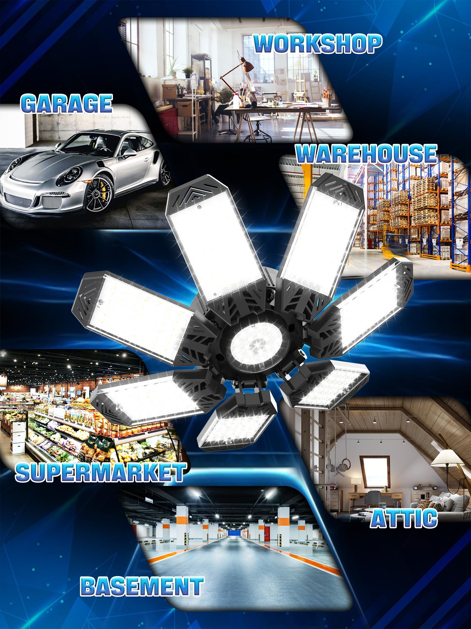 HAPYLUMI garage lights suited for garages, barns, basements, and workshops