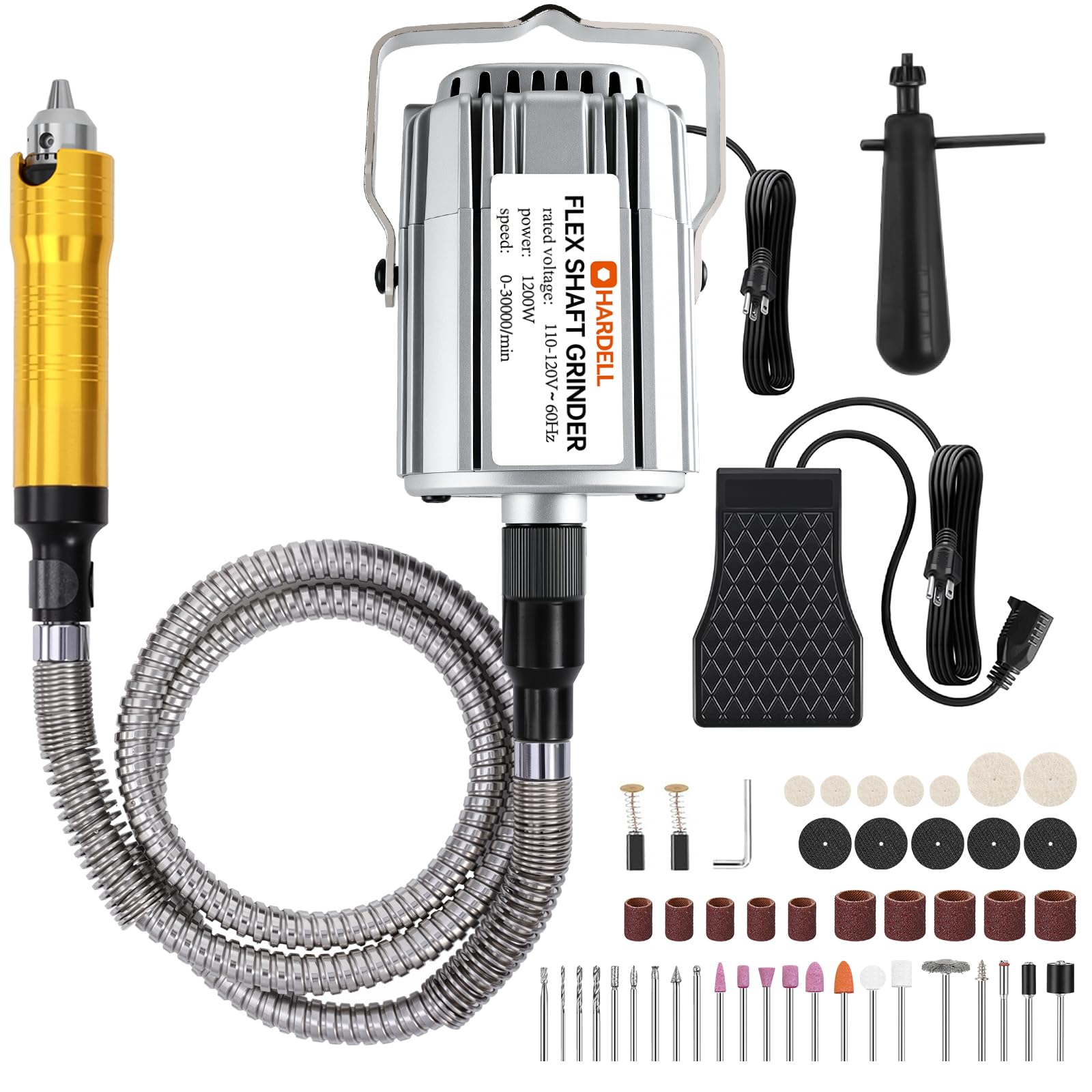 HARDELL 1200W flex shaft grinder in action for precise engraving and polishing