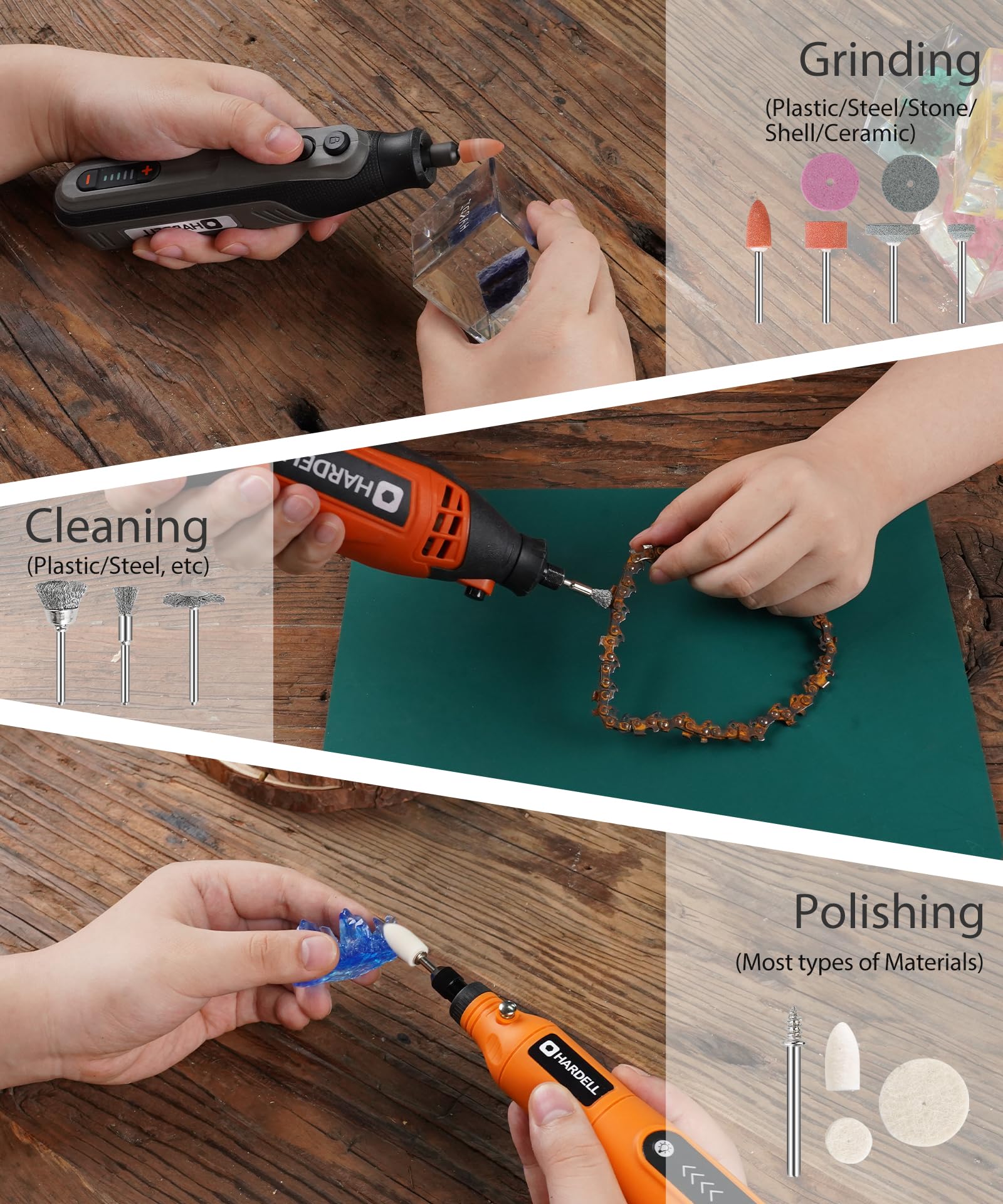 HARDELL compact, moisture-resistant case keeps tools protected.