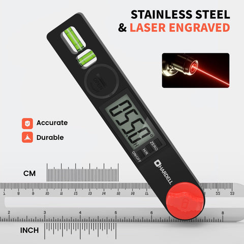 HARDELL Dual-axis level helps align surfaces on uneven workpieces.