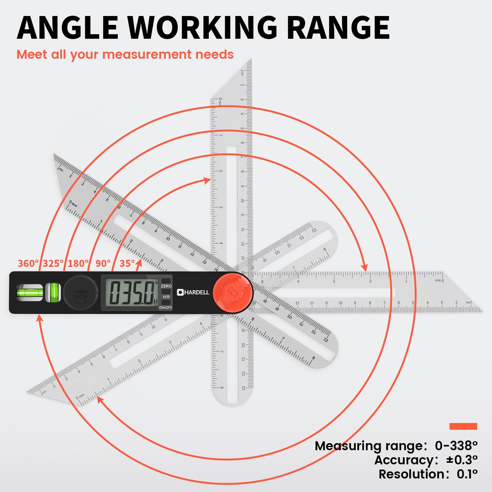 HARDELL Digital Angle Finder lock button ensures stable readings during installations.