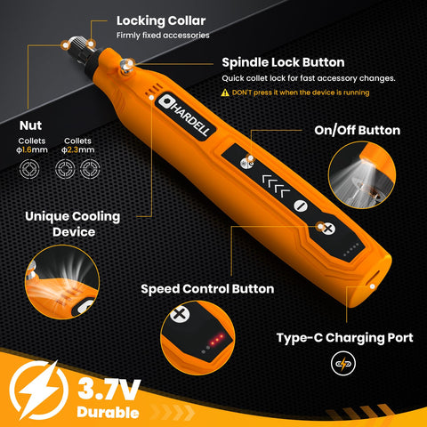 HARDELL rotary tool 5-speed control enables precise sanding and polishing