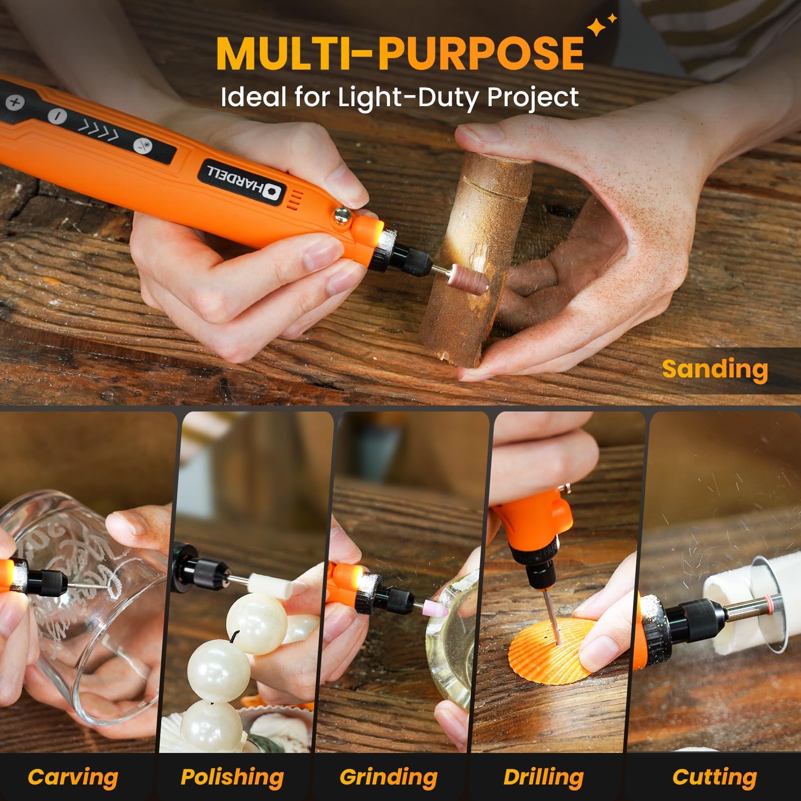 HARDELL mini cordless rotary tool handheld design reduces fatigue during detailed work.