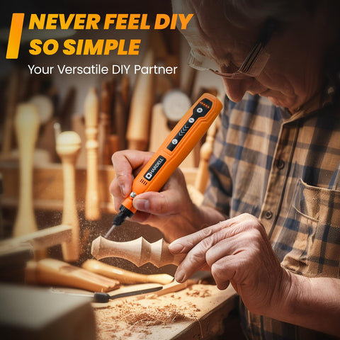 HARDELL mini cordless rotary tool pen-style body fits comfortably for extended use.