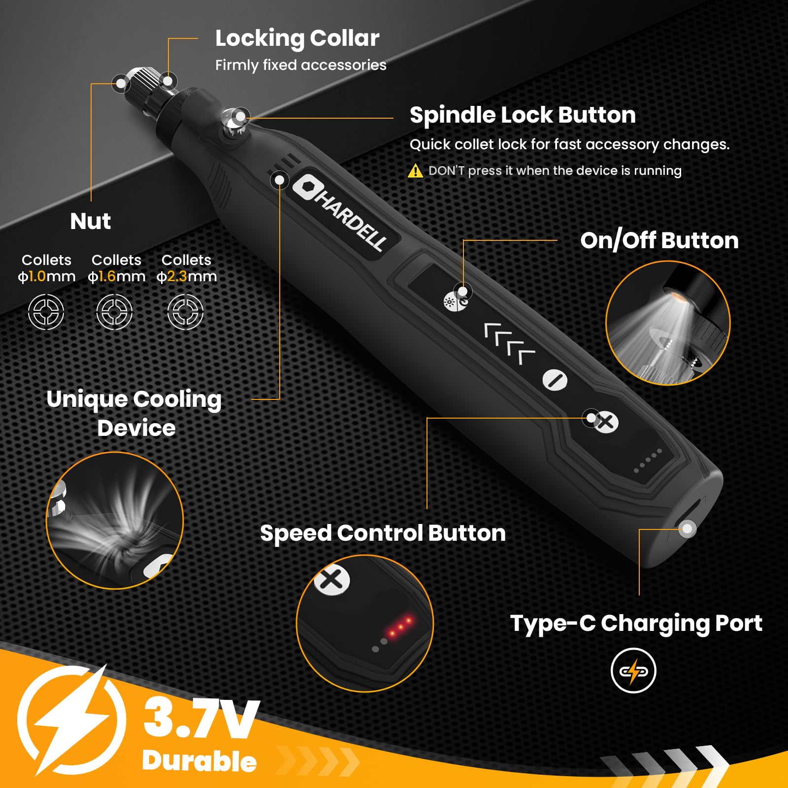 HARDELL Mini Rotary Tool side grip for comfortable handling