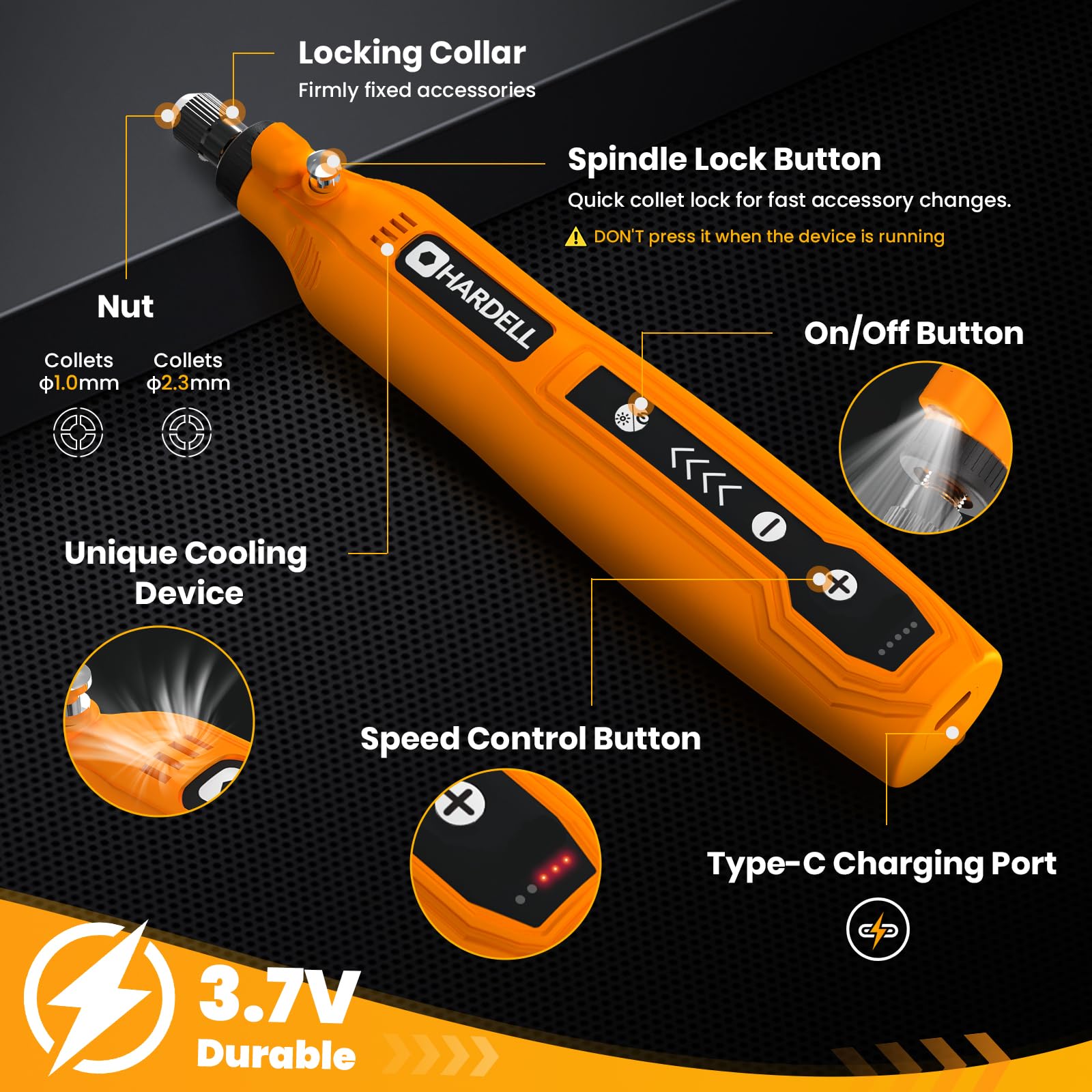 HARDELL mini cordless rotary tool speed dial offers versatile control for crafts.