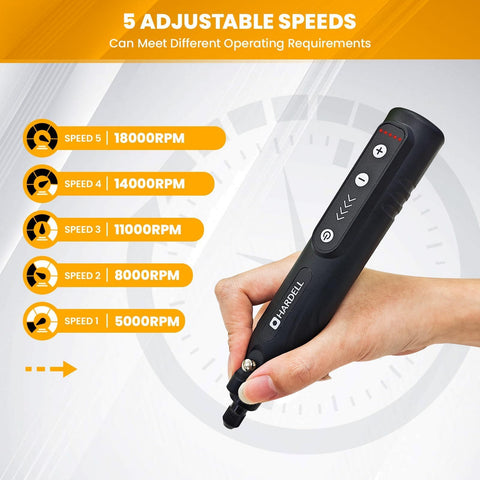 HARDELL 5-speed control enables versatile detail work on various materials.
