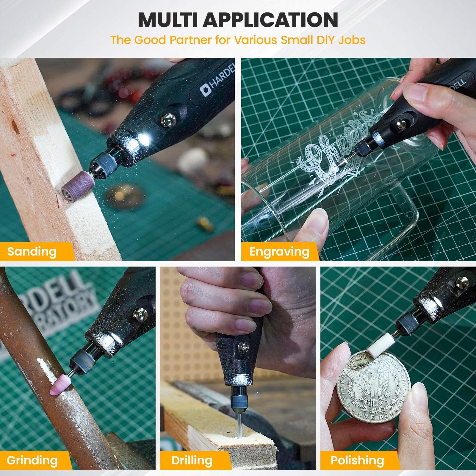 Compact design fits in hand for precise smoothing and detailing.