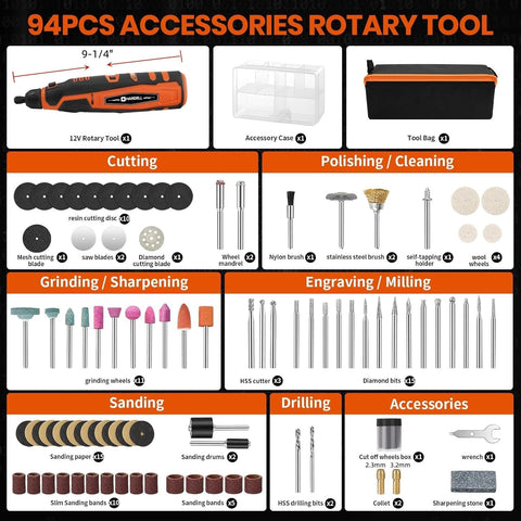 HARDELL rotary tool 6 speeds dial enables adaptable control for wood, plastic, and metal tasks.