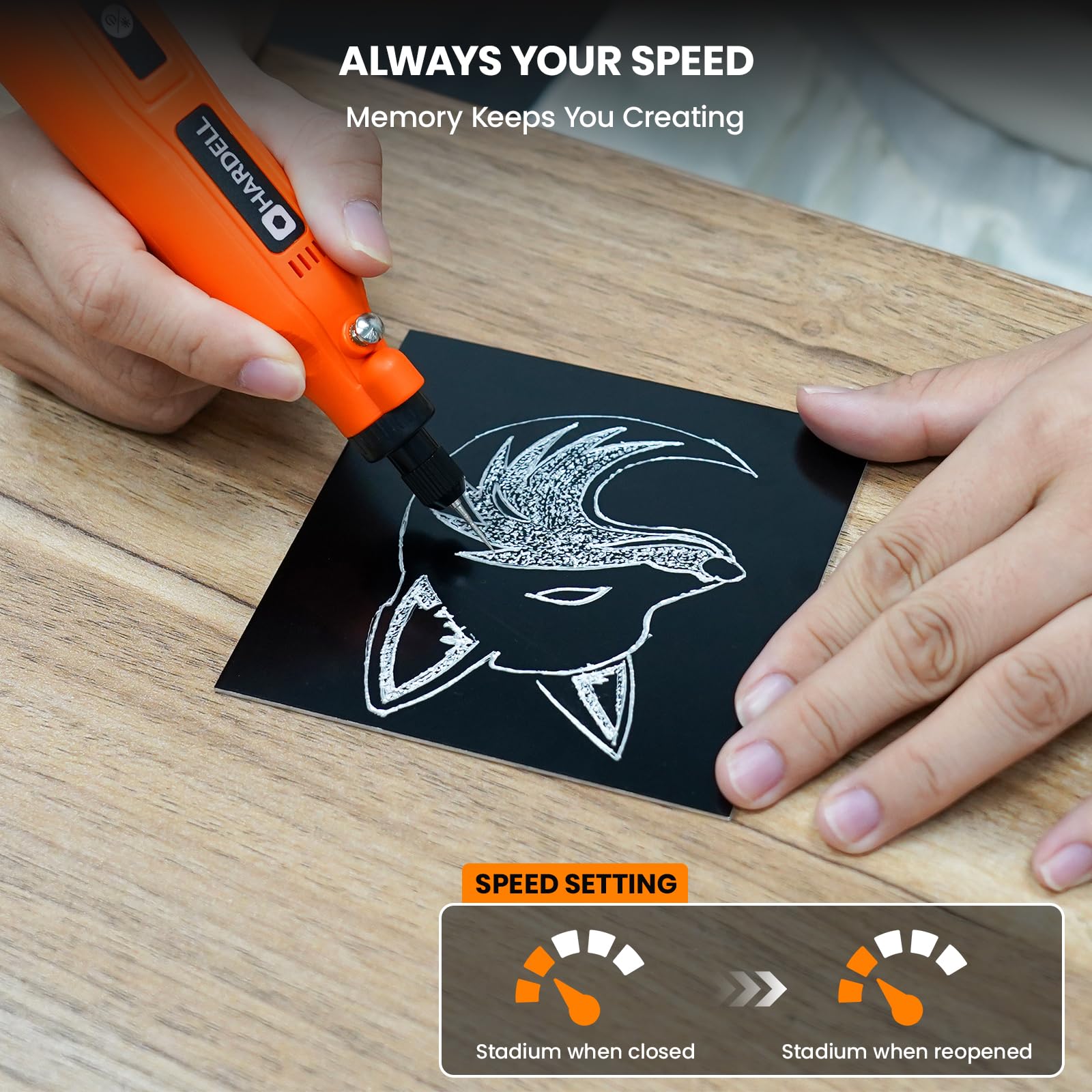 HARDELL 2000mAh battery with USB-C charging for longer engraving sessions