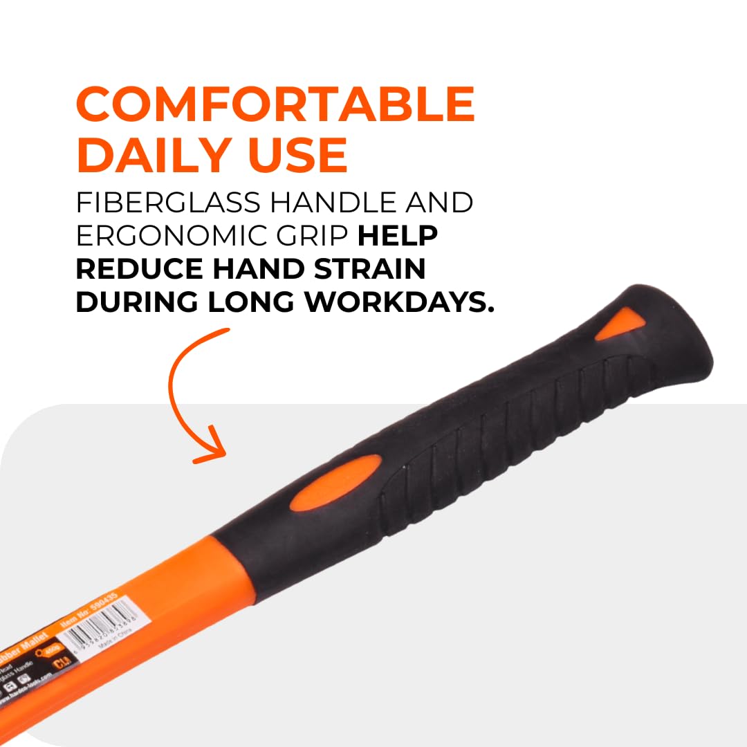 Harden rubber mallet with fiberglass handle for vibration absorption