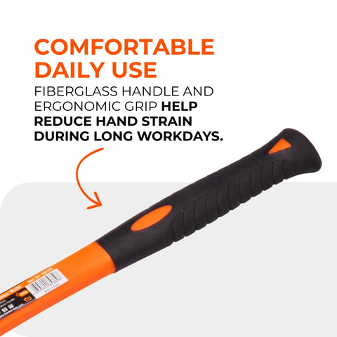 Harden rubber mallet with fiberglass handle for vibration absorption