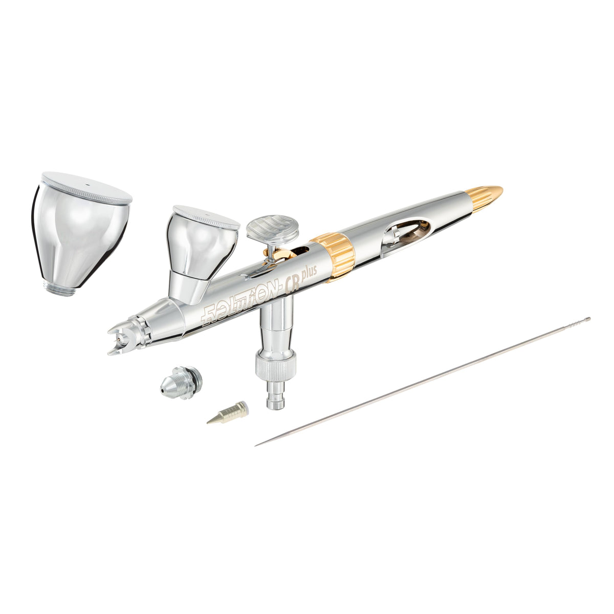 Harder & Steenbeck Evolution 2024 CRplus gravity-feed airbrush for precise detailing.