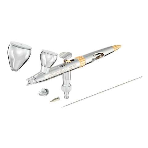 Harder & Steenbeck Evolution 2024 CRplus gravity-feed airbrush for precise detailing.