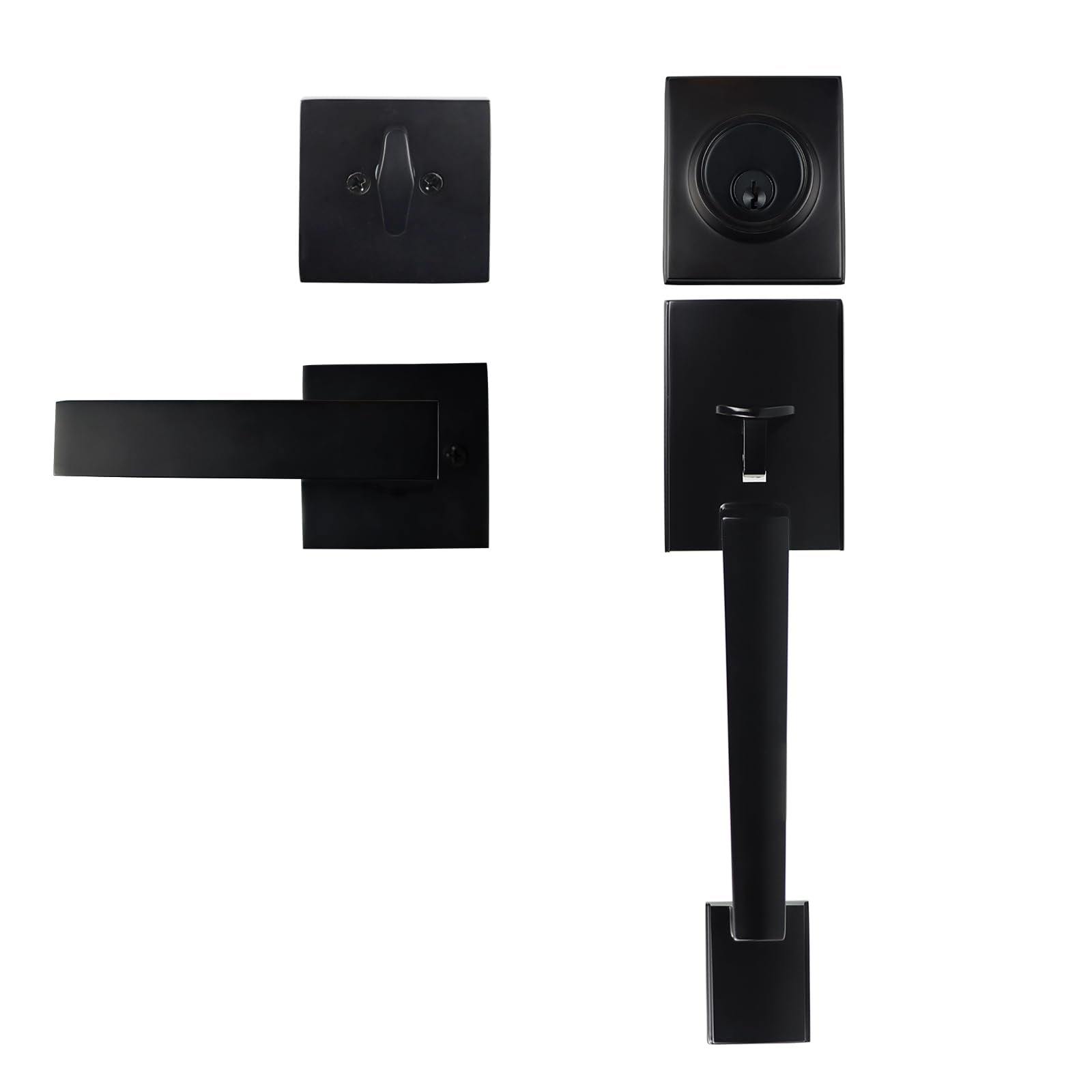 HARDHAWK front door handle with deadbolt lever in matte black for secure entry