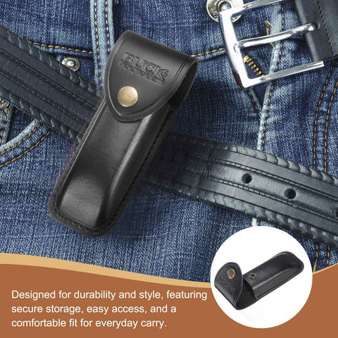 HARFINGTON knife sheath shows reinforced stitching for long lasting daily use.