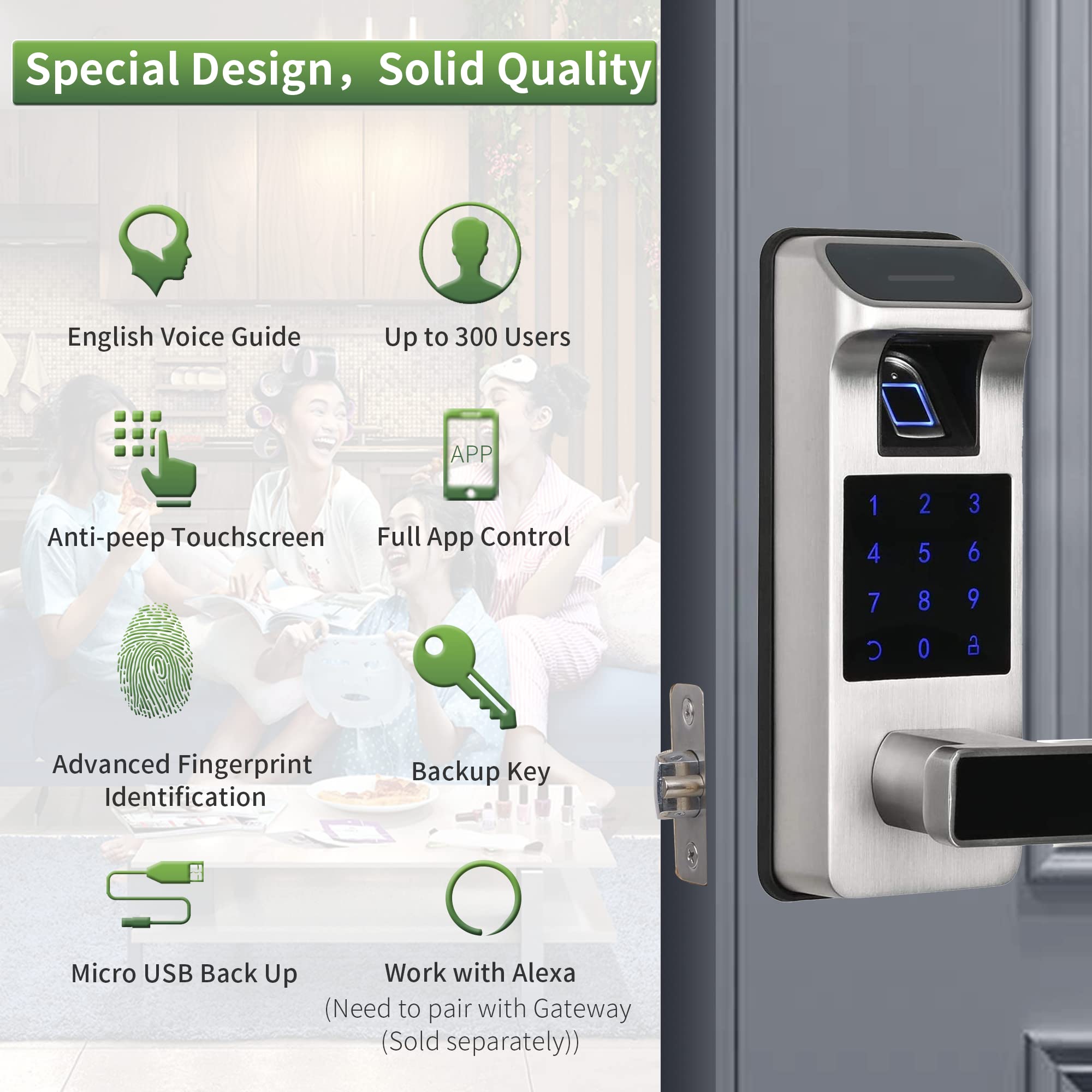 HARFO Smart Door Lock keypad closeup for quick code-based entry convenience.