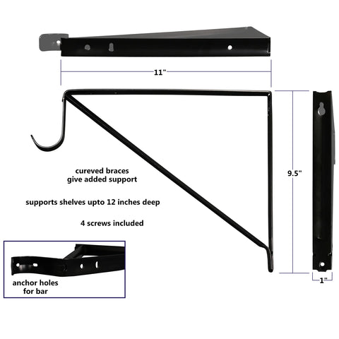 Harrier Hardware shelf support angled view in black highlighting durable crossbars